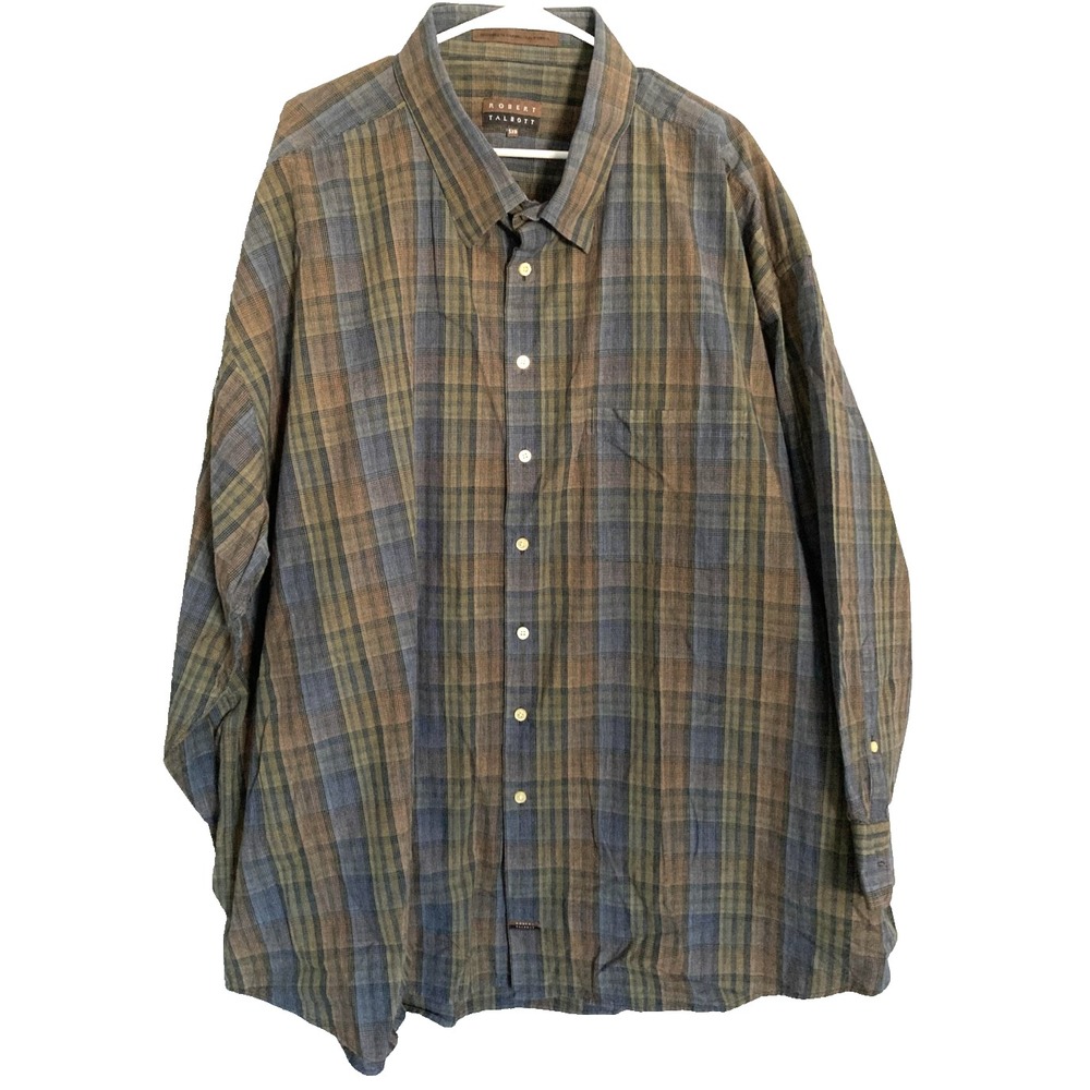 Robert Talbott Shirt Mens 5XL Big & Tall Multicolor Plaid Button Front Cotton